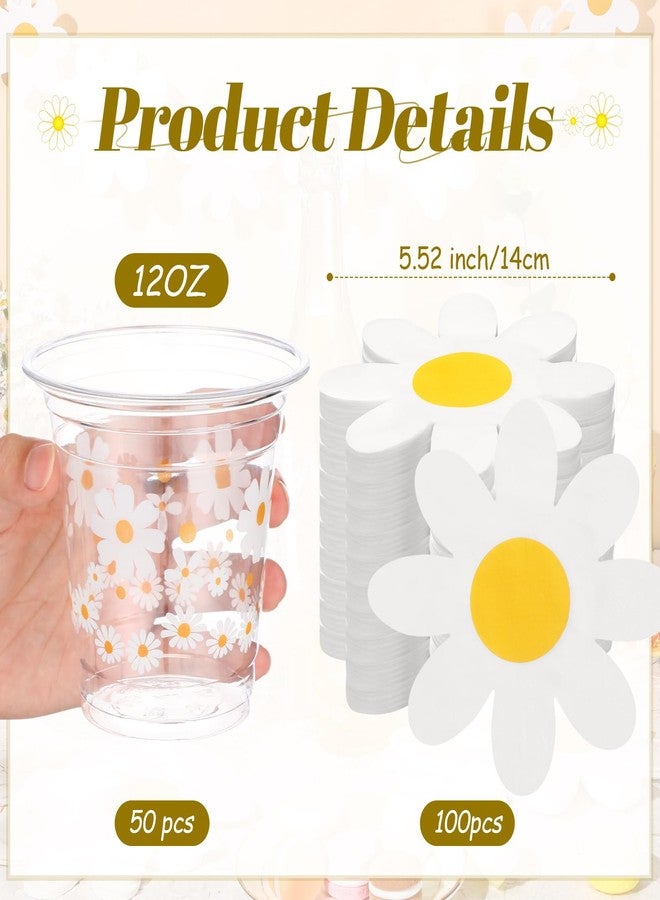 Singhoow 155 Pcs Groovy Daisy Paper Napkins Cups Garlands for Birthday Party Decorations 100 Daisy Flower Napkins 50 Disposable 12oz Plastic Cups 5 Banners for Wedding Baby Shower Summer Table Decor - Image 3